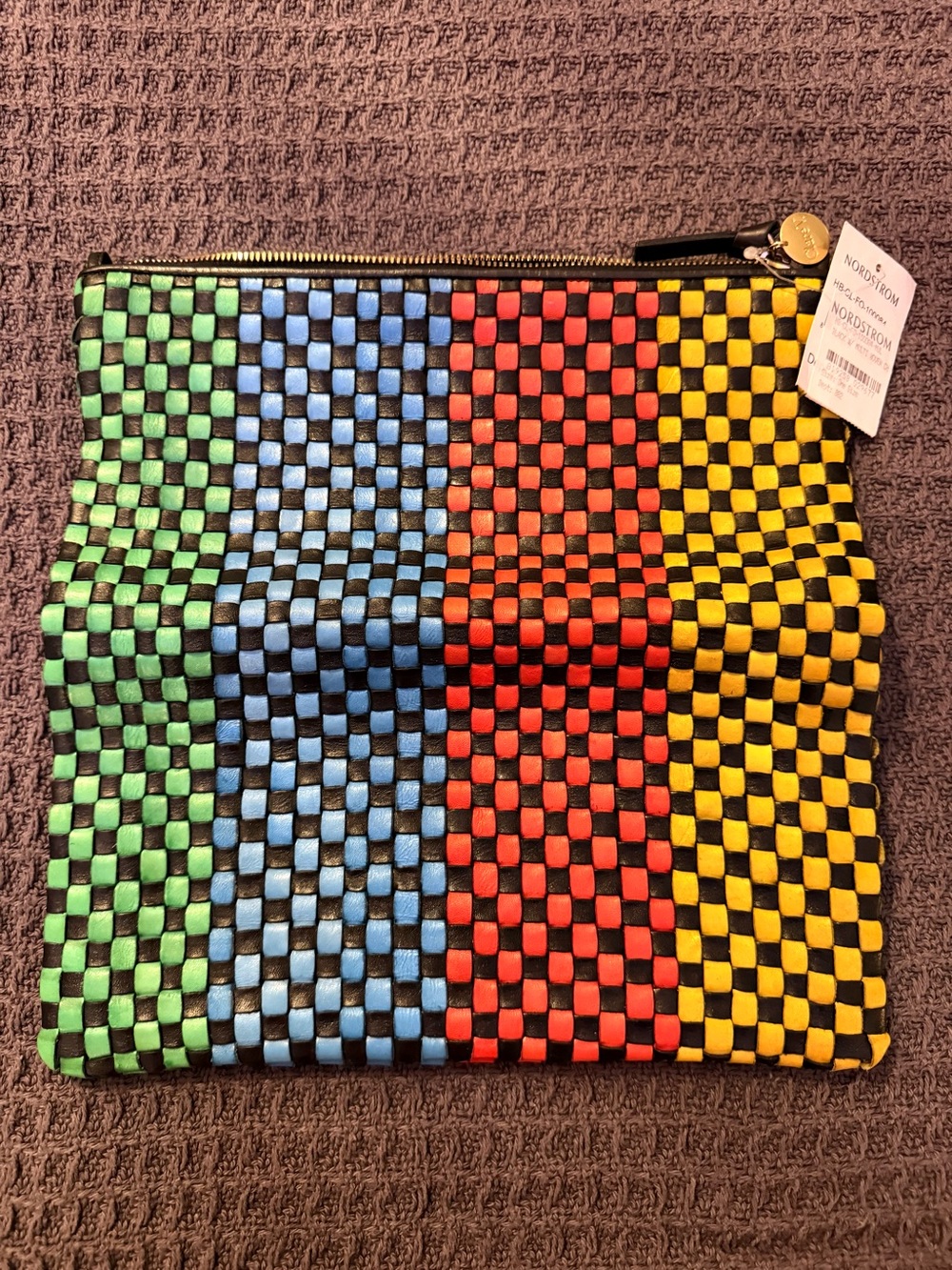 Clare V Multicolor Woven Clutch - Green Blue Red Yellow